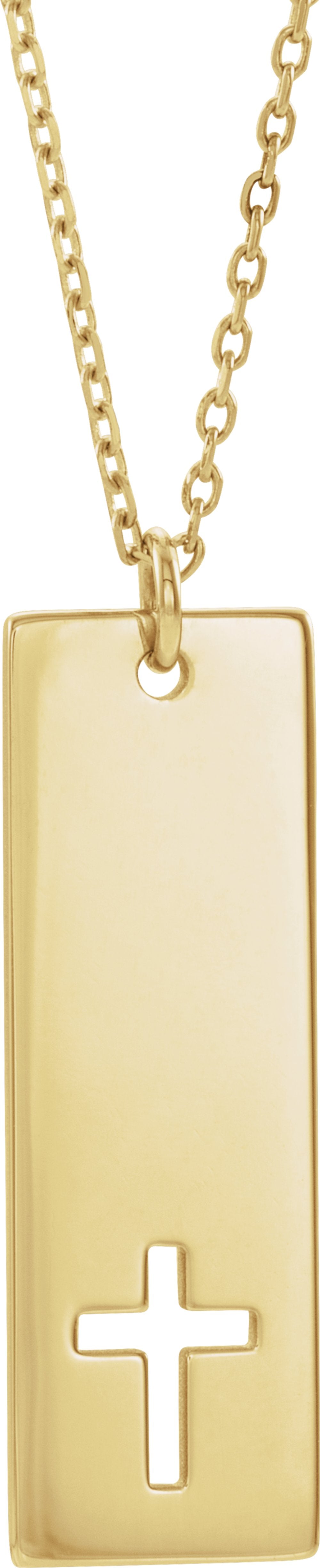 14K Yellow Gold Engravable Pierced Cross Bar 16-18" Necklace