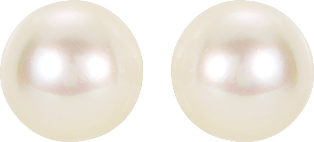 14K Yellow Gold 8 mm Cultured White Akoya Pearl Earrings