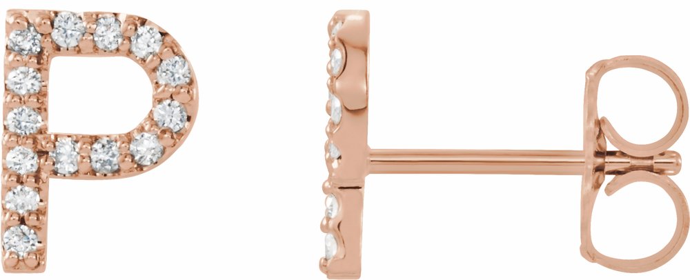14K Rose Gold 1/10 CTW Natural Diamond Initial P Earrings