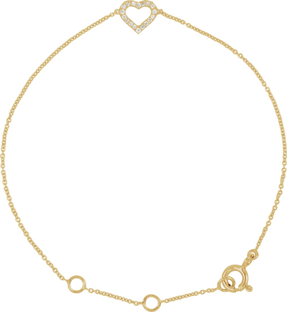 14K Yellow Gold .06 CTW Natural Diamond Heart 6-7" Bracelet