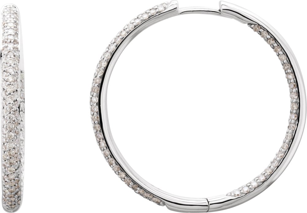 18K White Gold 1 1/2 CTW Natural Diamond Inside-Outside Hinged 28 mm Hoop Earrings