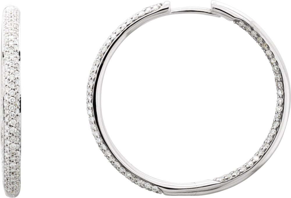 18K White Gold 1 3/4 CTW Natural Diamond Inside-Outside Hinged 32 mm Hoop Earrings