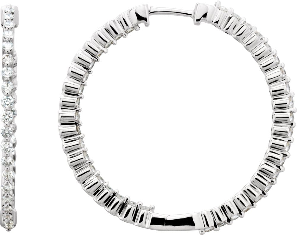 14K White Gold 1 CTW Natural Diamond Inside-Outside Hinged 32.5 mm Hoop Earrings