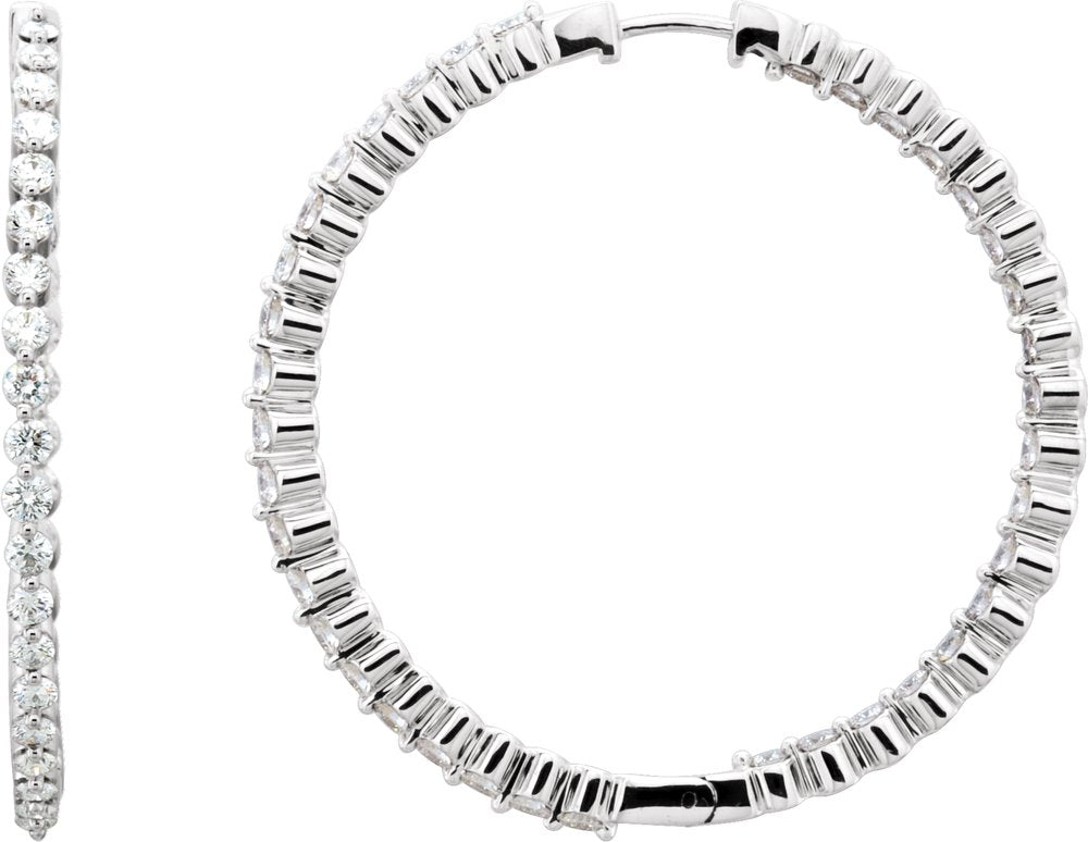 14K White Gold 3 CTW Natural Diamond Inside-Outside Hinged 41.9 mm Hoop Earrings