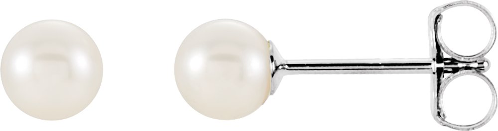 14K White Gold 4 mm Cultured White Akoya Pearl Earrings