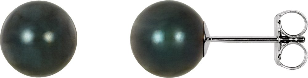 14K White Gold 7 mm Black Akoya Cultured Pearl Earrings