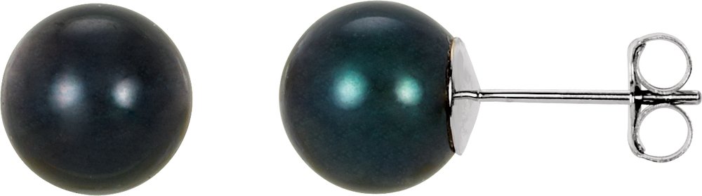 14K White 8 mm Cultured Black Akoya Pearl Earrings