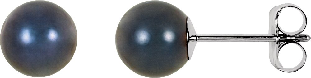 14K White Gold 6 mm Cultured Black Akoya Pearl Earrings