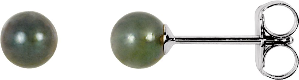 14K White Gold 4 mm Cultured Black Akoya Pearl Earrings