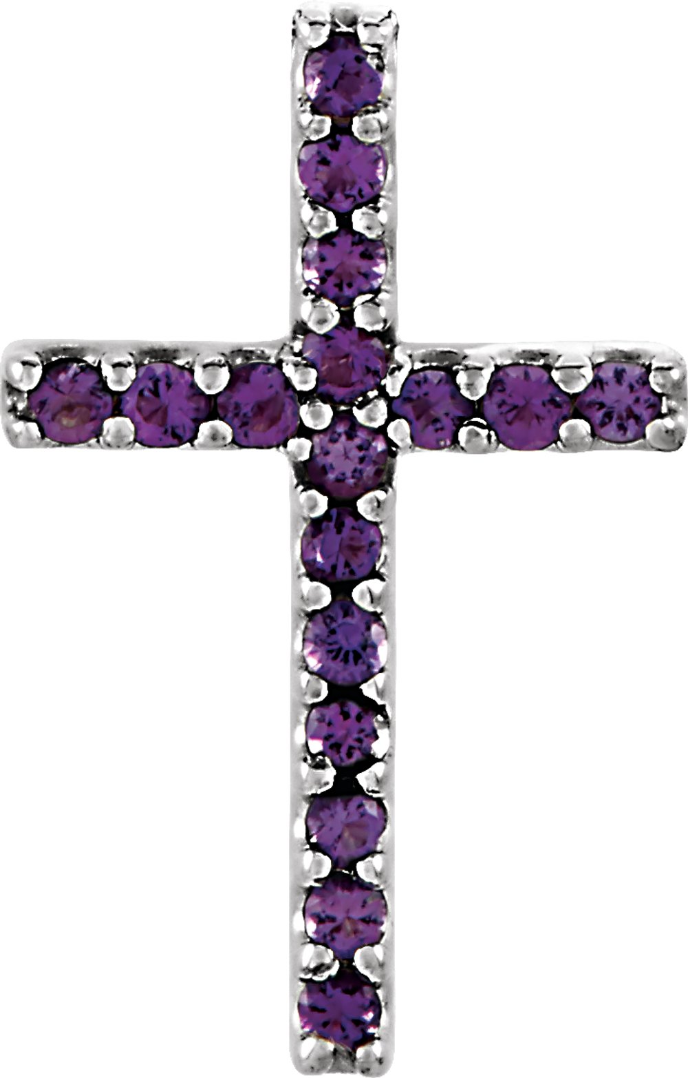 14K White Natural Amethyst Petite Cross Pendant