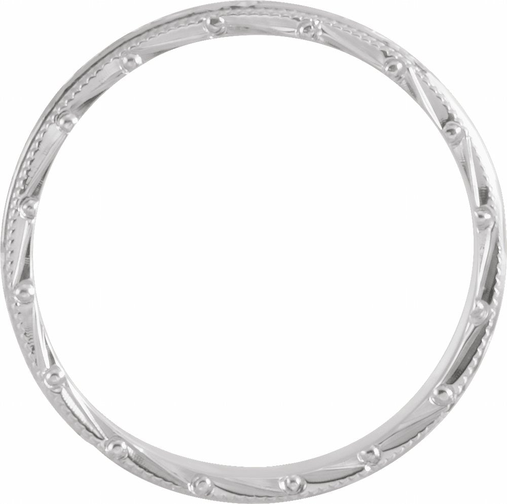 14K White Gold 3 mm Hand-Engraved Milgrain Stepped-Edge Sculptural Half Round Band Size 4.5