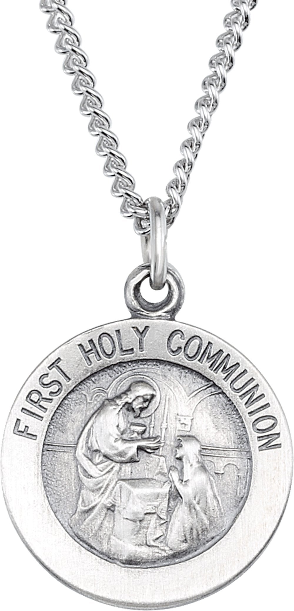 Sterling Silver 12 mm First Communion Medal 18" Necklace