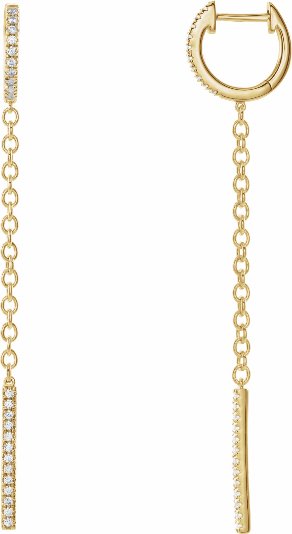 14K Yellow 1/4 CTW Natural Diamond Hinged Hoop Chain Earrings