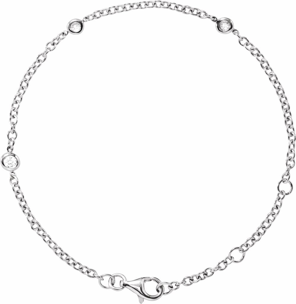 14K White Gold 1/6 CTW Natural Diamond Bezel-Set 3-Station 5 1/2-7" Bracelet