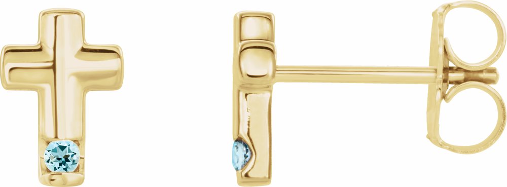 14K Yellow Gold Natural Aquamarine Cross Earrings
