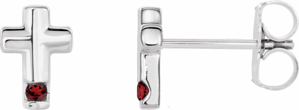 14K White Gold Natural Mozambique Garnet Cross Earrings