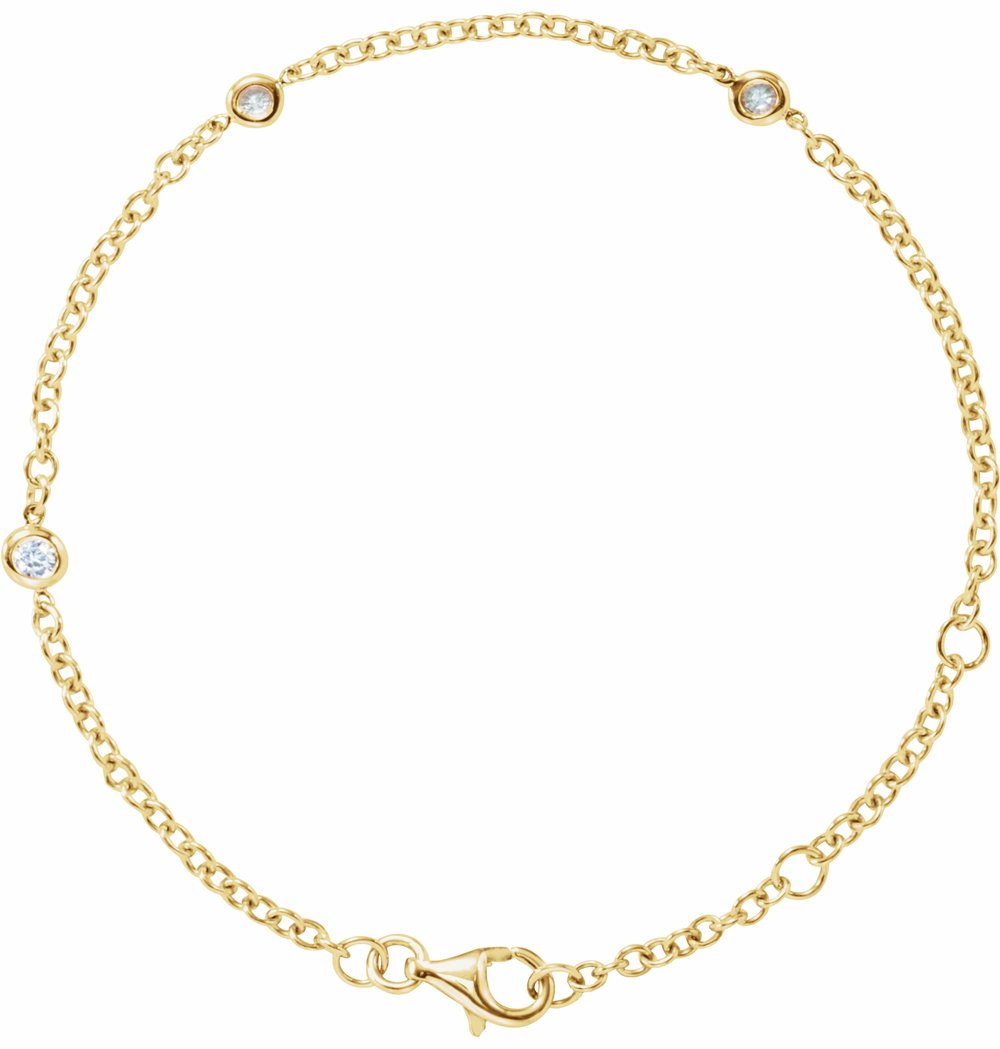 14K Yellow Gold 1/6 CTW Natural Diamond Bezel-Set 3-Station 5 1/2-7" Bracelet
