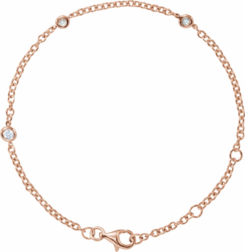 14K Rose Gold 1/6 CTW Natural Diamond Bezel-Set 3-Station 5 1/2-7" Bracelet