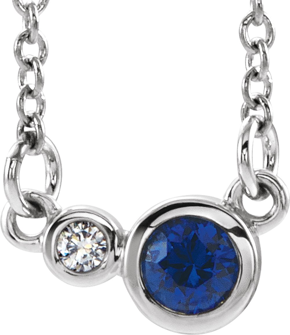 Sterling Silver Lab-Grown Blue Sapphire & .02 CTW Natural Diamond 18" Necklace