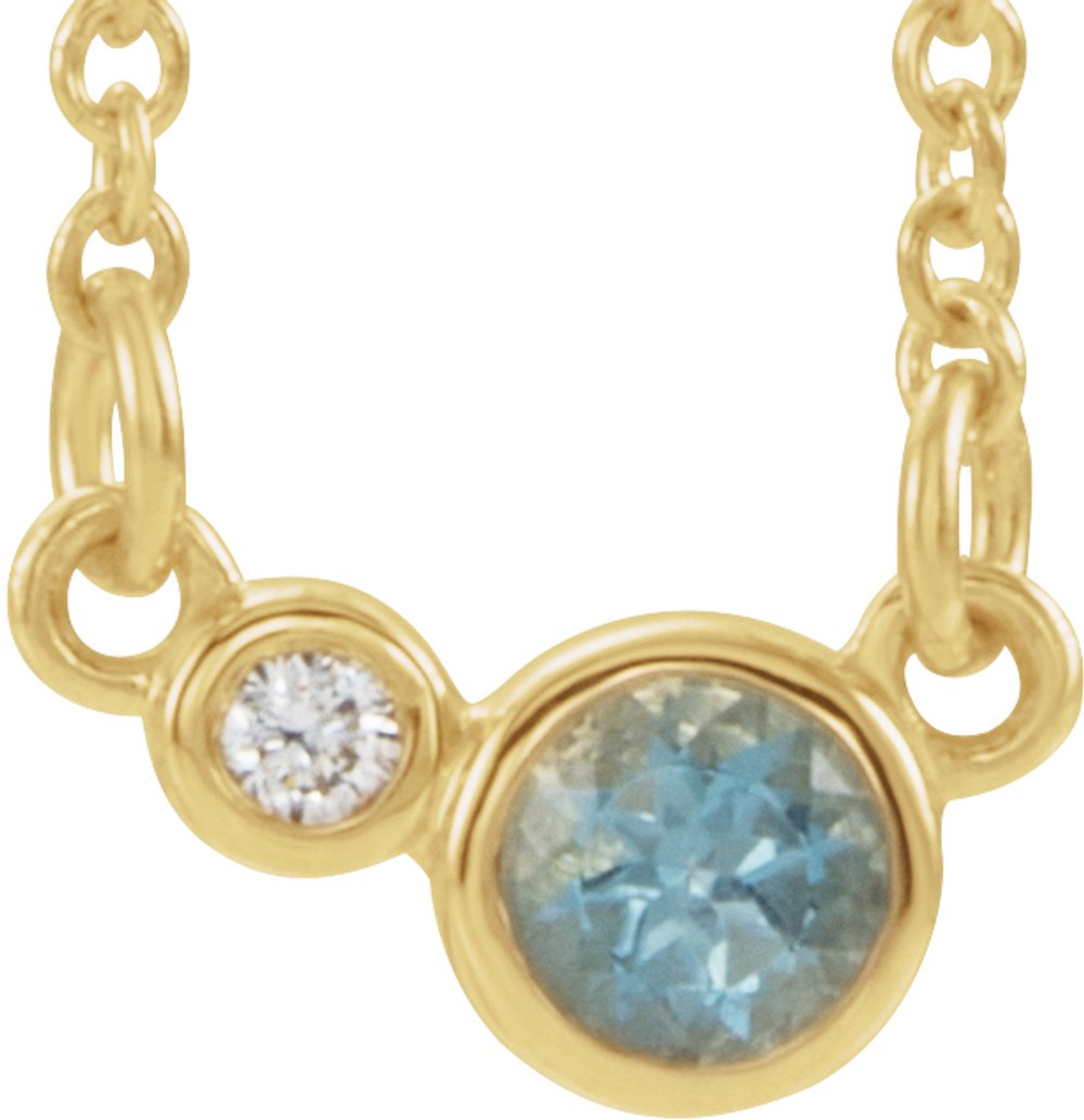 14K Yellow Natural Aquamarine & .06 CTW Natural Diamond 16" Necklace