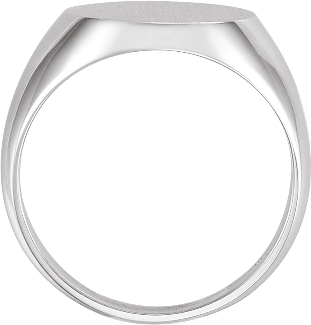 14K White Gold 16x14 mm Oval Signet Ring