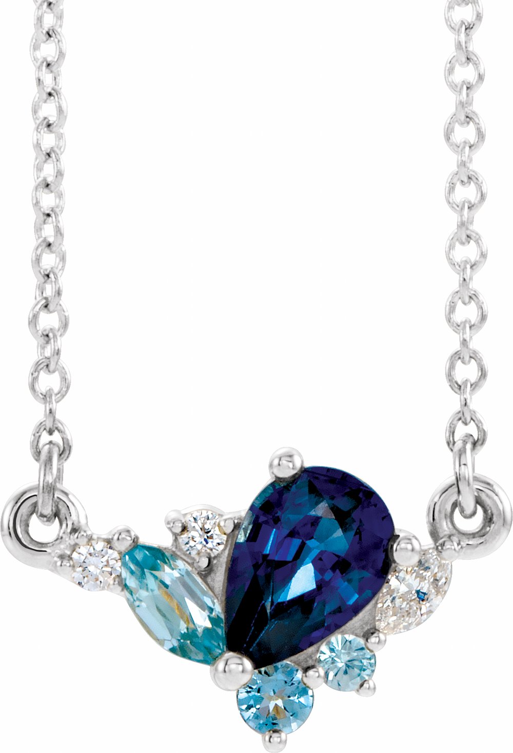 14K White Natural Multi-Gemstone & .06 CTW Natural Diamond 18" Necklace