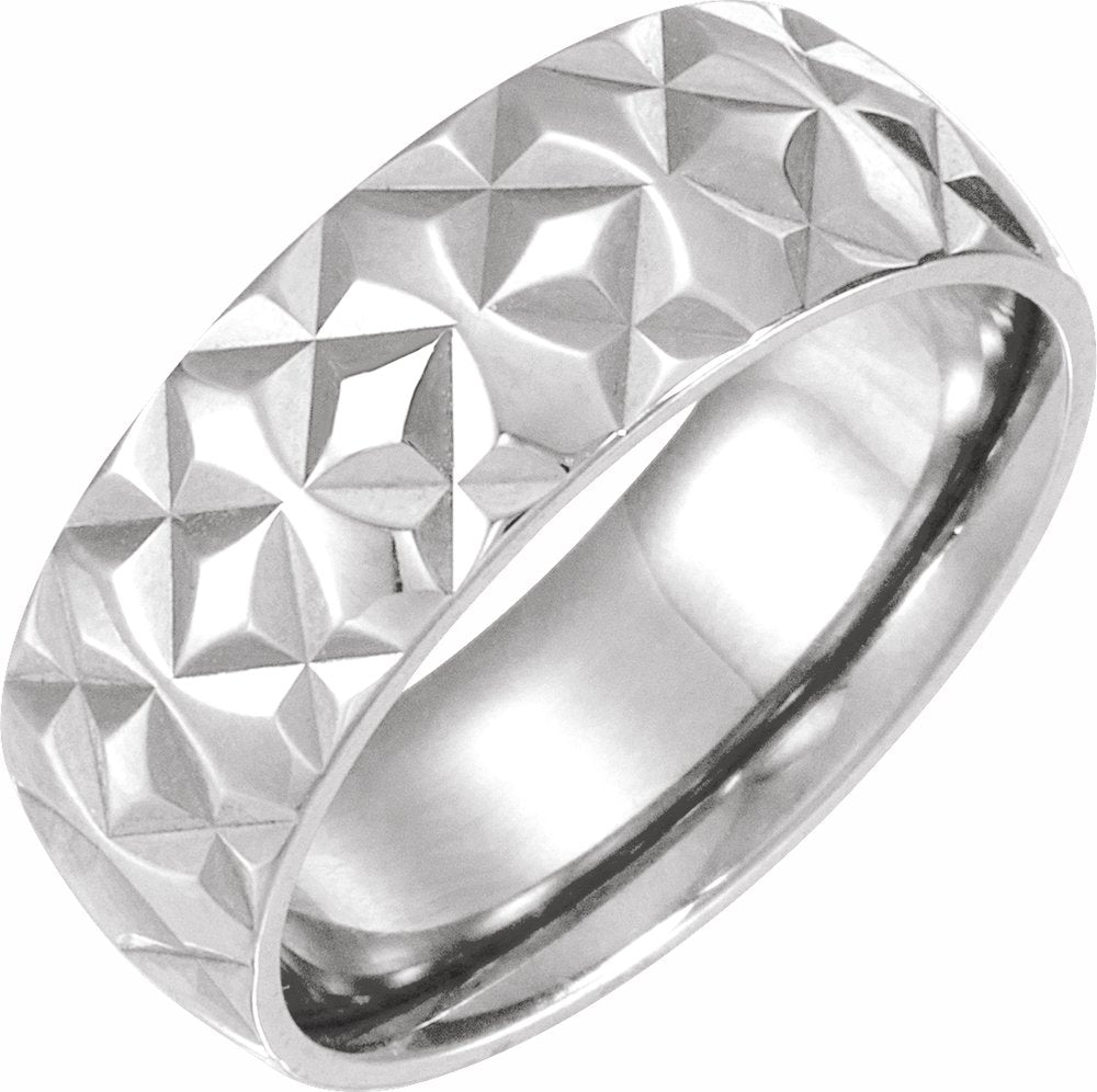 14K White Gold 7 mm Geometric Faceted Flat Band Size 8