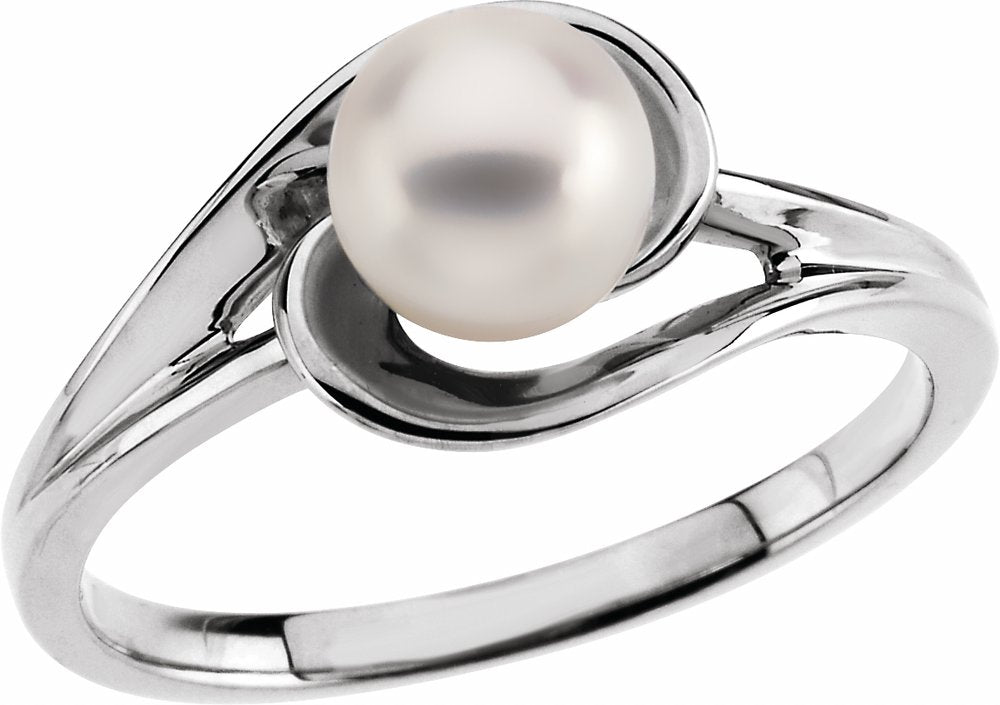 14K White Cultured White Akoya Pearl Ring