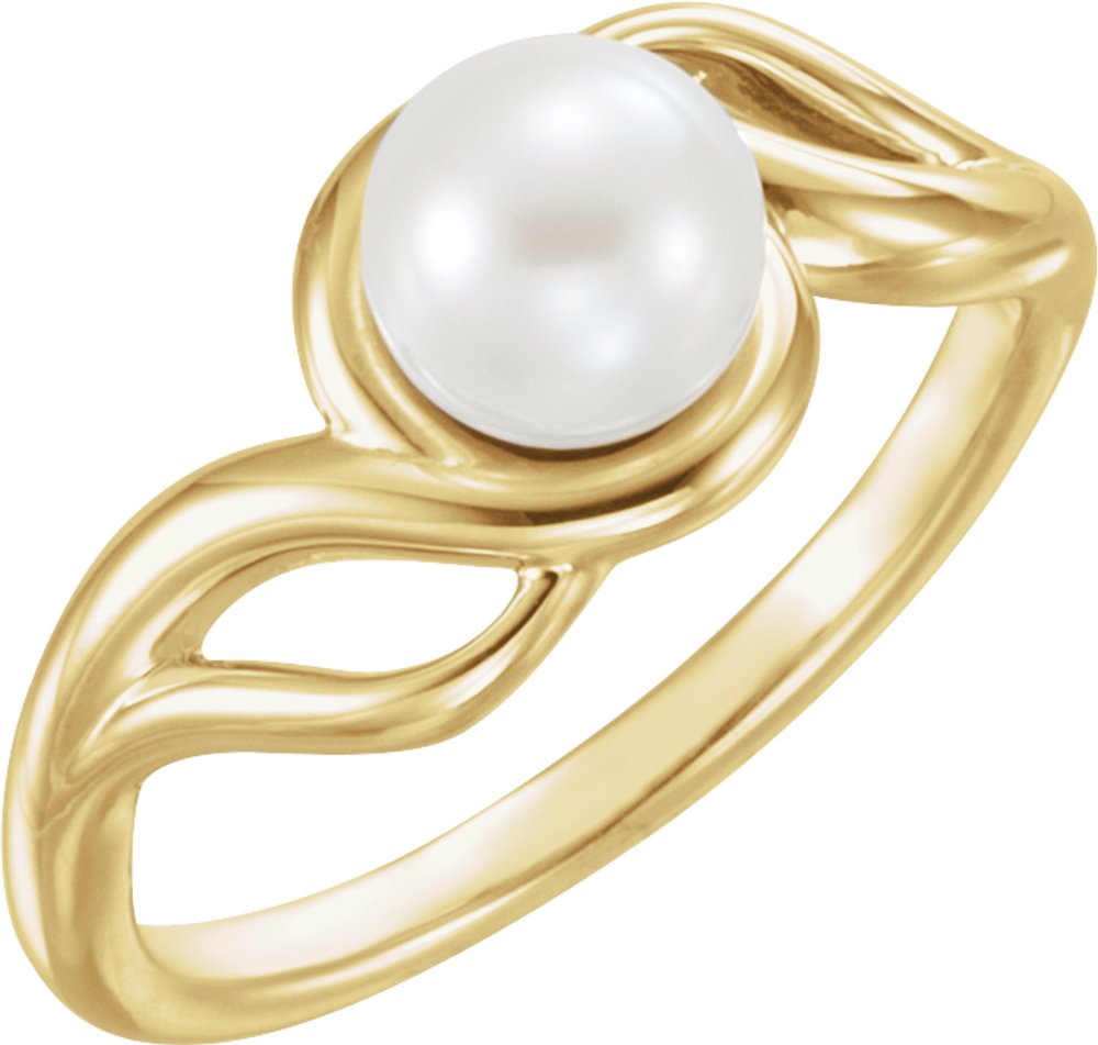 14K Yellow Cultured White Freshwater Pearl Ring