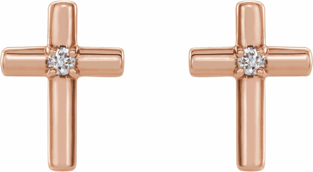 14K Rose .01 CTW Natural Diamond Cross Earrings