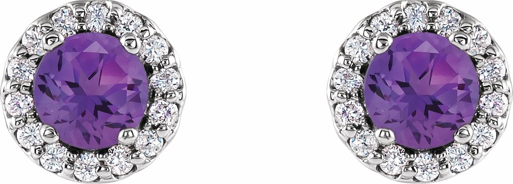 14K White Gold 4 mm Natural Amethyst & 1/10 CTW Natural Diamond Earrings