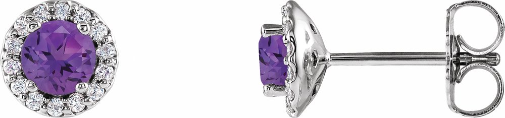 14K White Gold 4 mm Natural Amethyst & 1/10 CTW Natural Diamond Earrings
