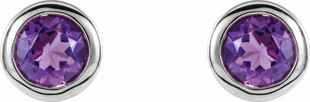 14K White Natural Amethyst Bezel-Set Earrings