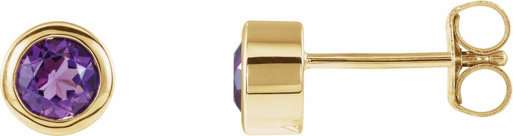 14K Yellow Gold Natural Amethyst Bezel-Set Earrings