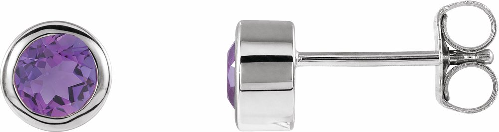 14K White Gold Natural Amethyst Bezel-Set Earrings