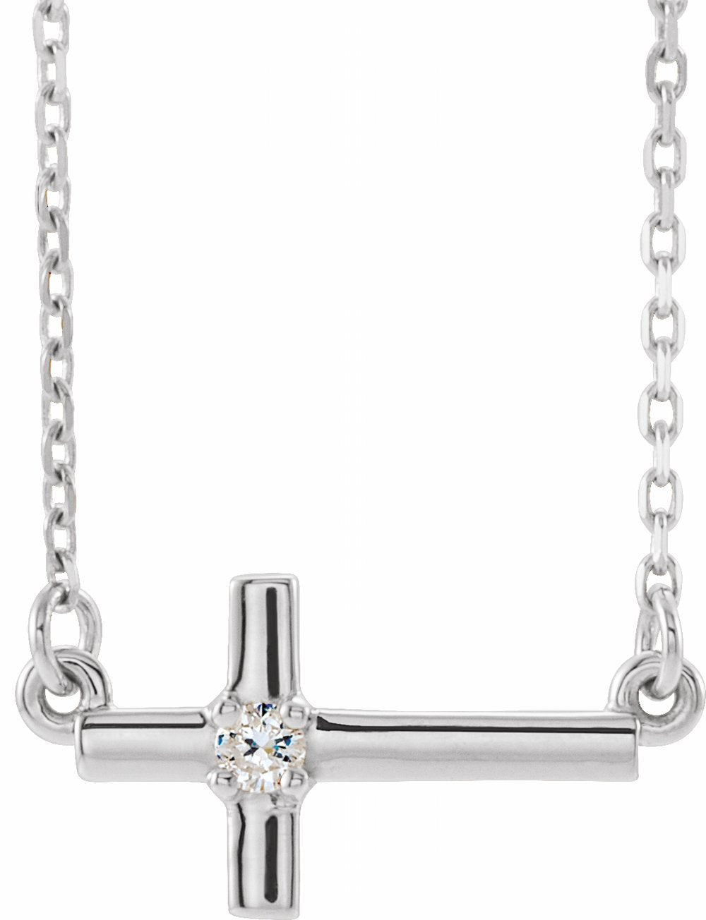 14K White Gold .03 CTW Natural Diamond Sideways Cross 16-18" Necklace
