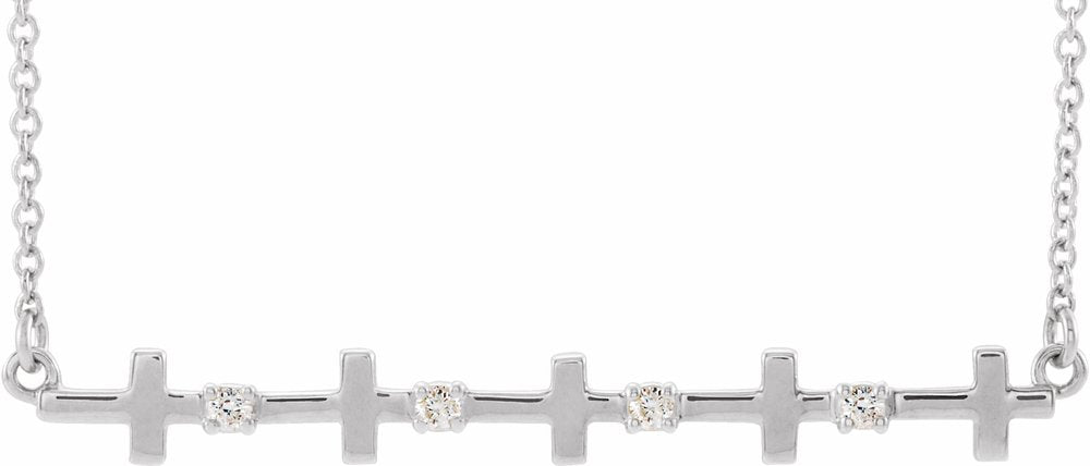 14K White Gold .05 CTW Natural Diamond Sideways Cross Bar 18" Necklace