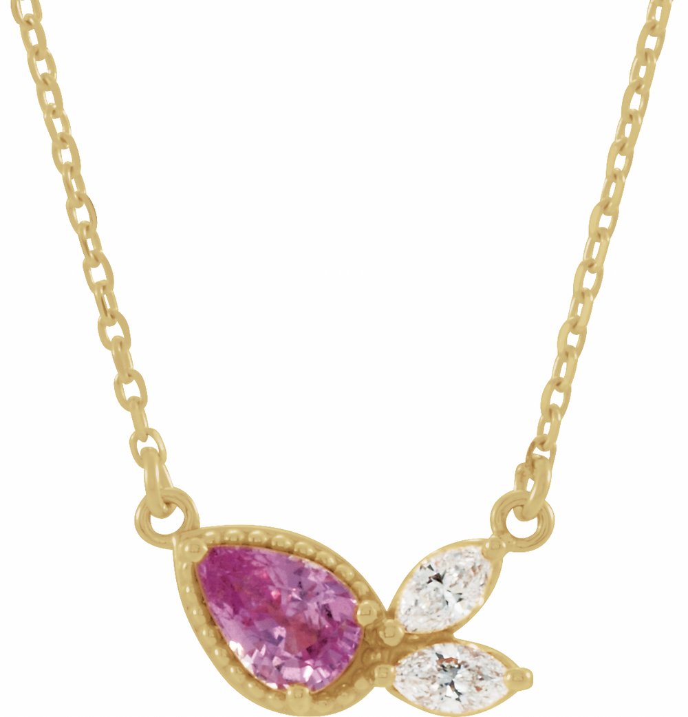 14K Yellow Natural Pink Sapphire & 1/6 CTW Natural Diamond 18" Necklace