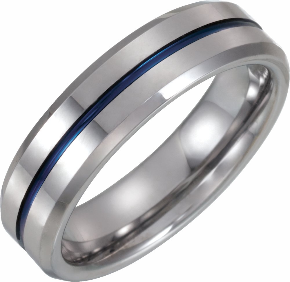 Tungsten & Blue Enamel Inlay 6 mm Grooved Comfort-Fit Flat Band Size 7