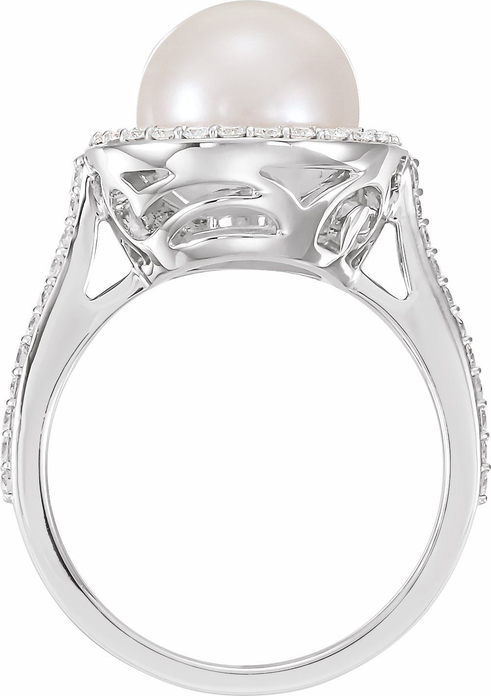 14K White Gold Cultured White Freshwater Pearl & 3/8 CTW Natural Diamond Ring