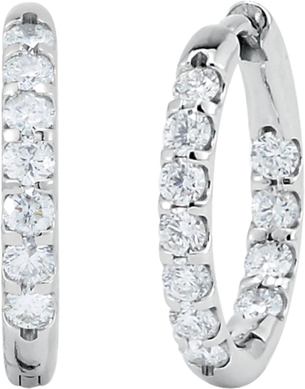 14K White Gold 1 1/8 CTW Natural Diamond Inside-Outside Hinged 18.5 mm Hoop Earrings