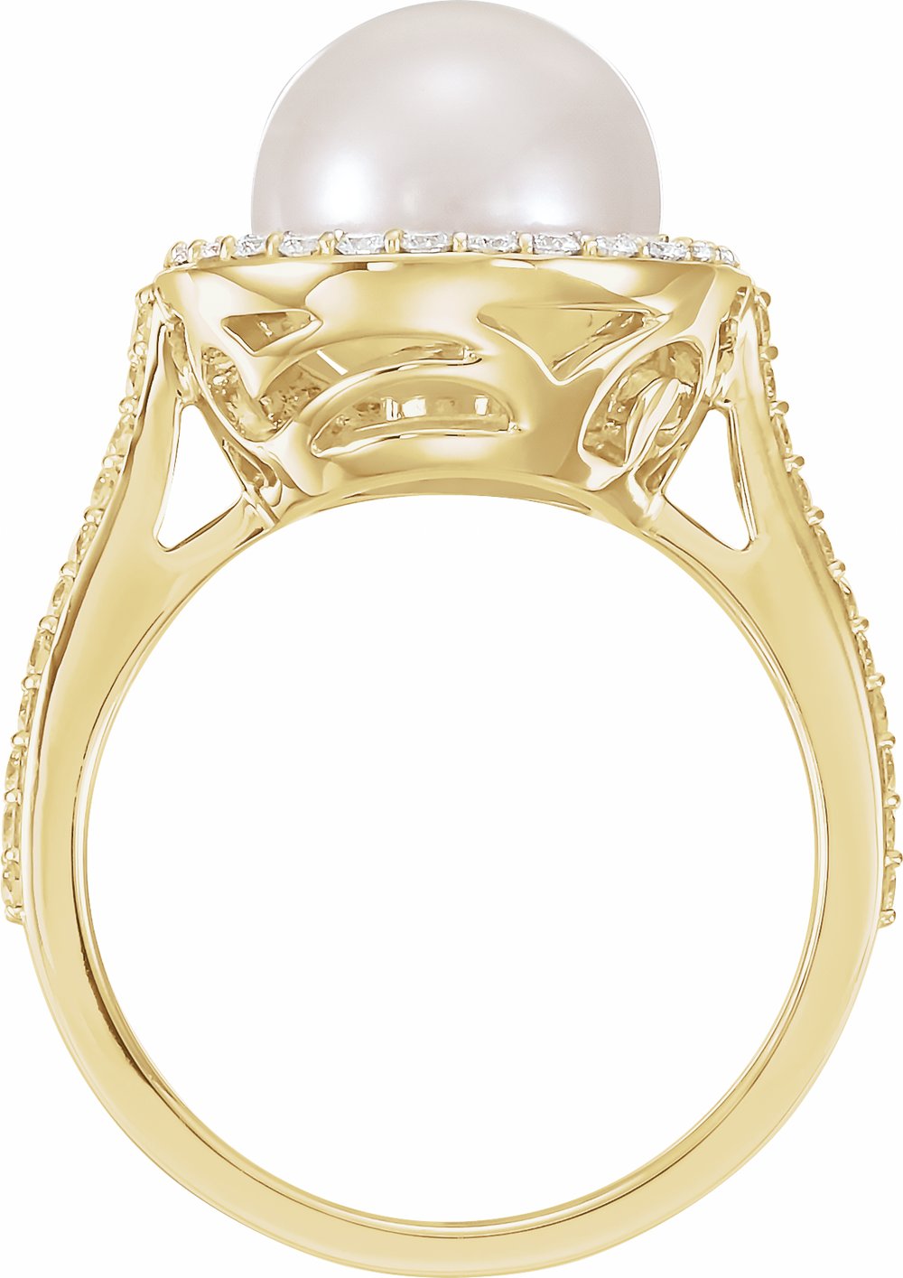 14K Yellow Gold Cultured White Freshwater Pearl & 3/8 CTW Natural Diamond Ring