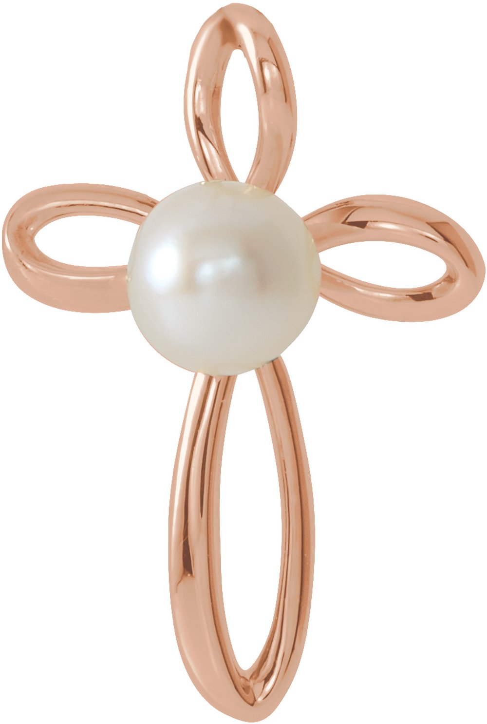 14K Rose Gold Cultured White Freshwater Pearl Cross Pendant