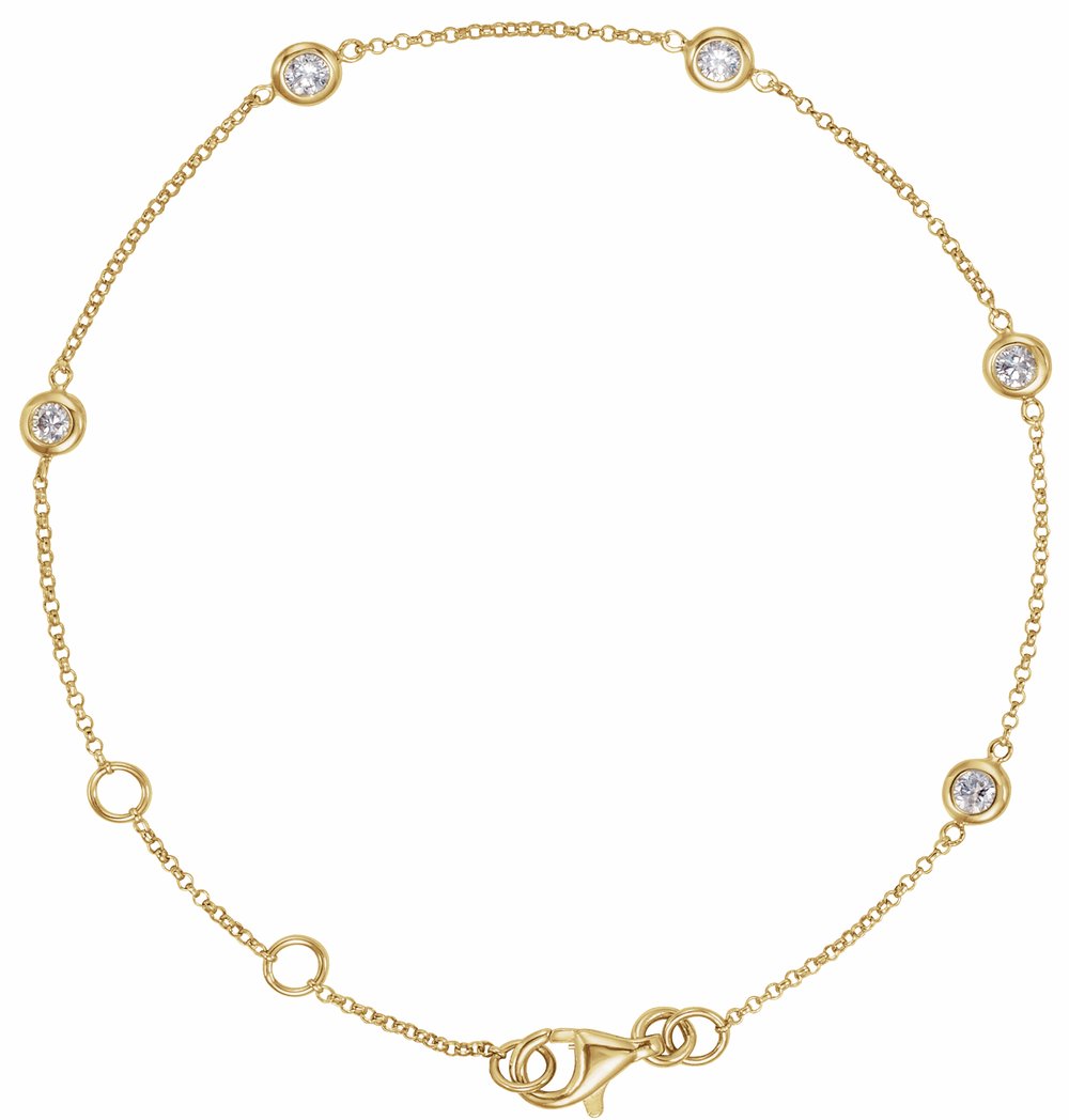 14K Yellow Gold 1/4 CTW Natural Diamond Bezel-Set 5-Station 5 1/2-7" Bracelet