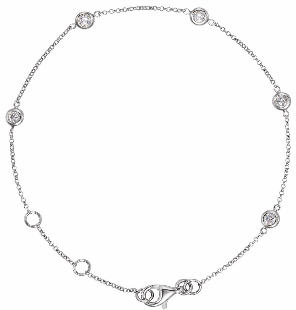 14K White Gold 1/4 CTW Natural Diamond Bezel-Set 5-Station 5 1/2-7" Bracelet