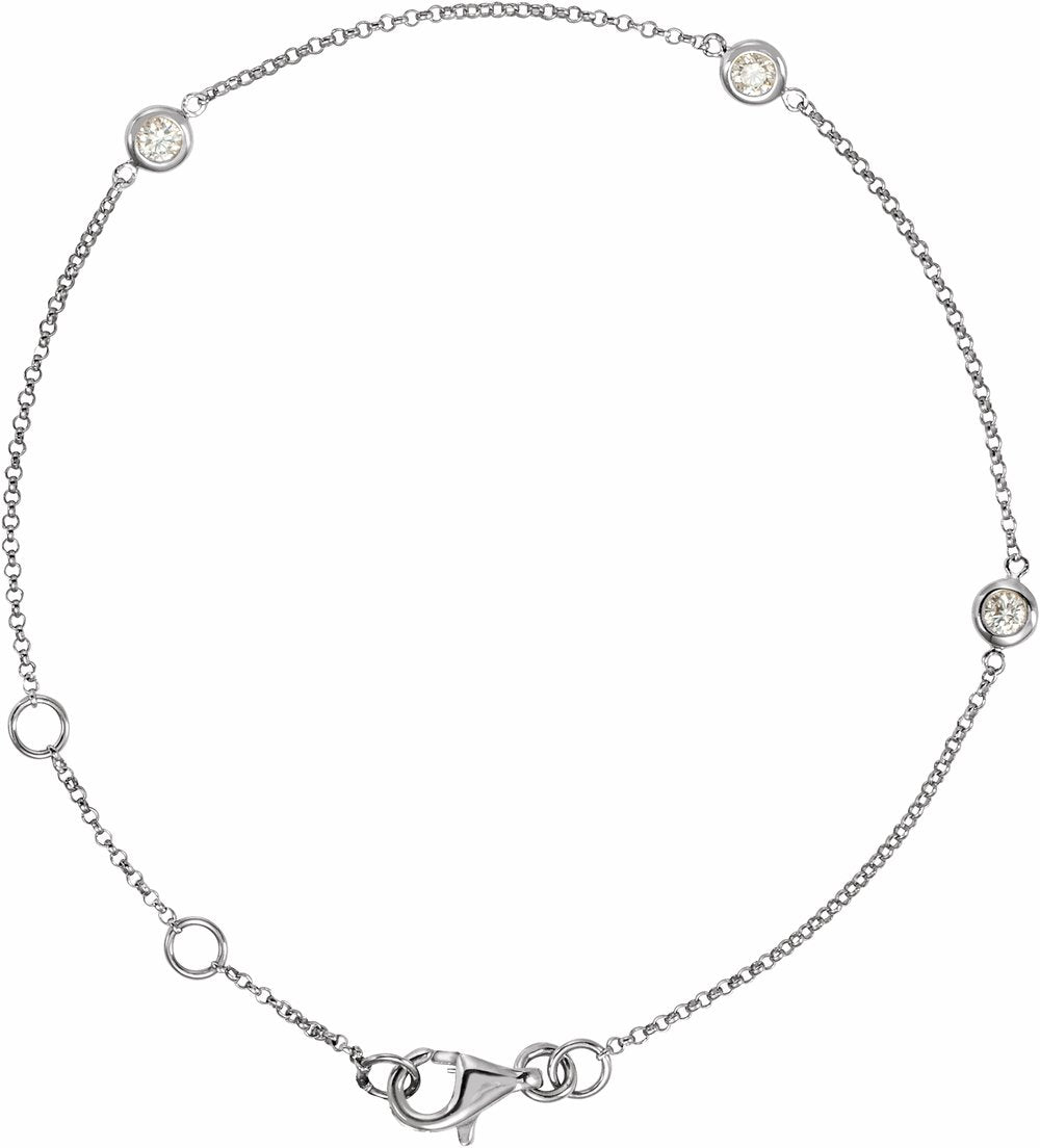 14K White Gold 1/6 CTW Natural Diamond Bezel-Set 3-Station 5 1/2-7" Bracelet
