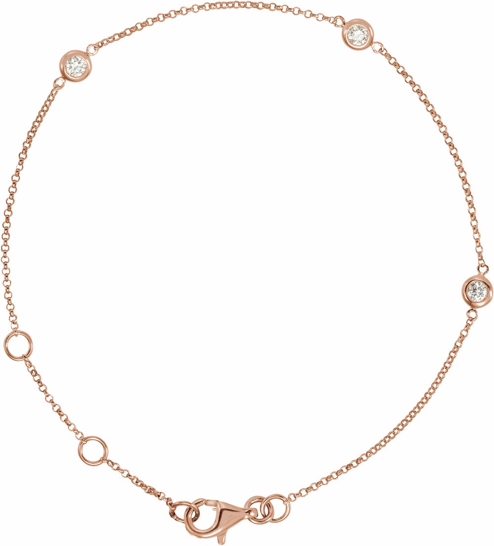 14K Rose Gold 1/6 CTW Natural Diamond Bezel-Set 3-Station 5 1/2-7" Bracelet