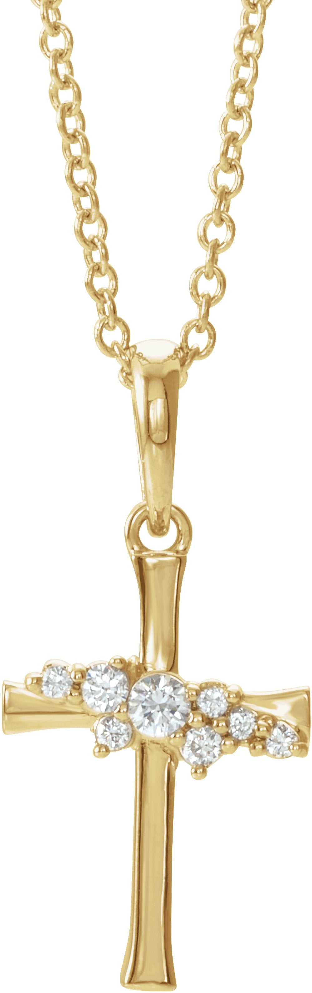 14K Yellow Gold .06 CTW Natural Diamond Cluster Cross 16-18" Necklace