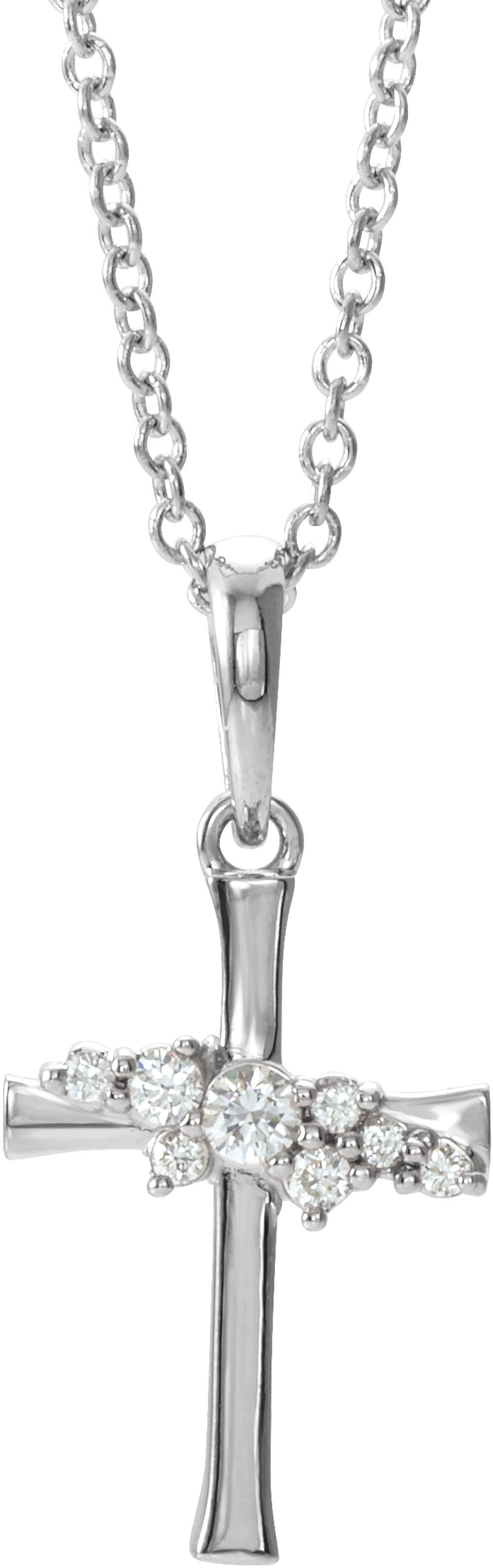 Sterling Silver .06 CTW Natural Diamond Cluster Cross 16-18" Necklace