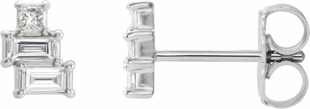 14K White 1/4 CTW Natural Diamond Geometric Cluster Earrings